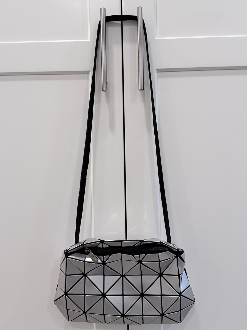 Authentic Bao Bao Issey Miyake Metallic Silver Prism Geometric Shoulder Bag